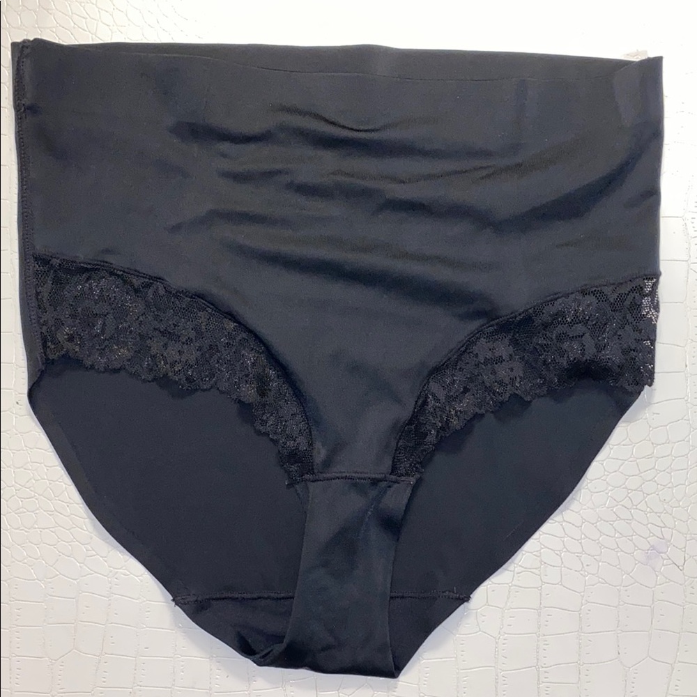 Queentex Small Black Lace Trim High-Waisted Briefs